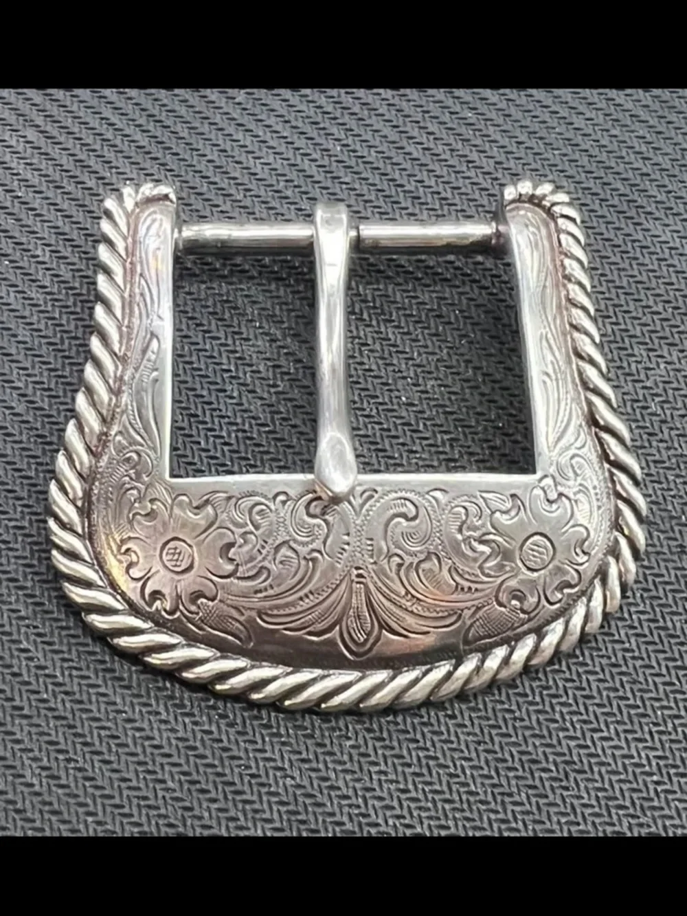 Vintage Western Engraved Belt Buckle Silver Tone Rope Edge Taiwan